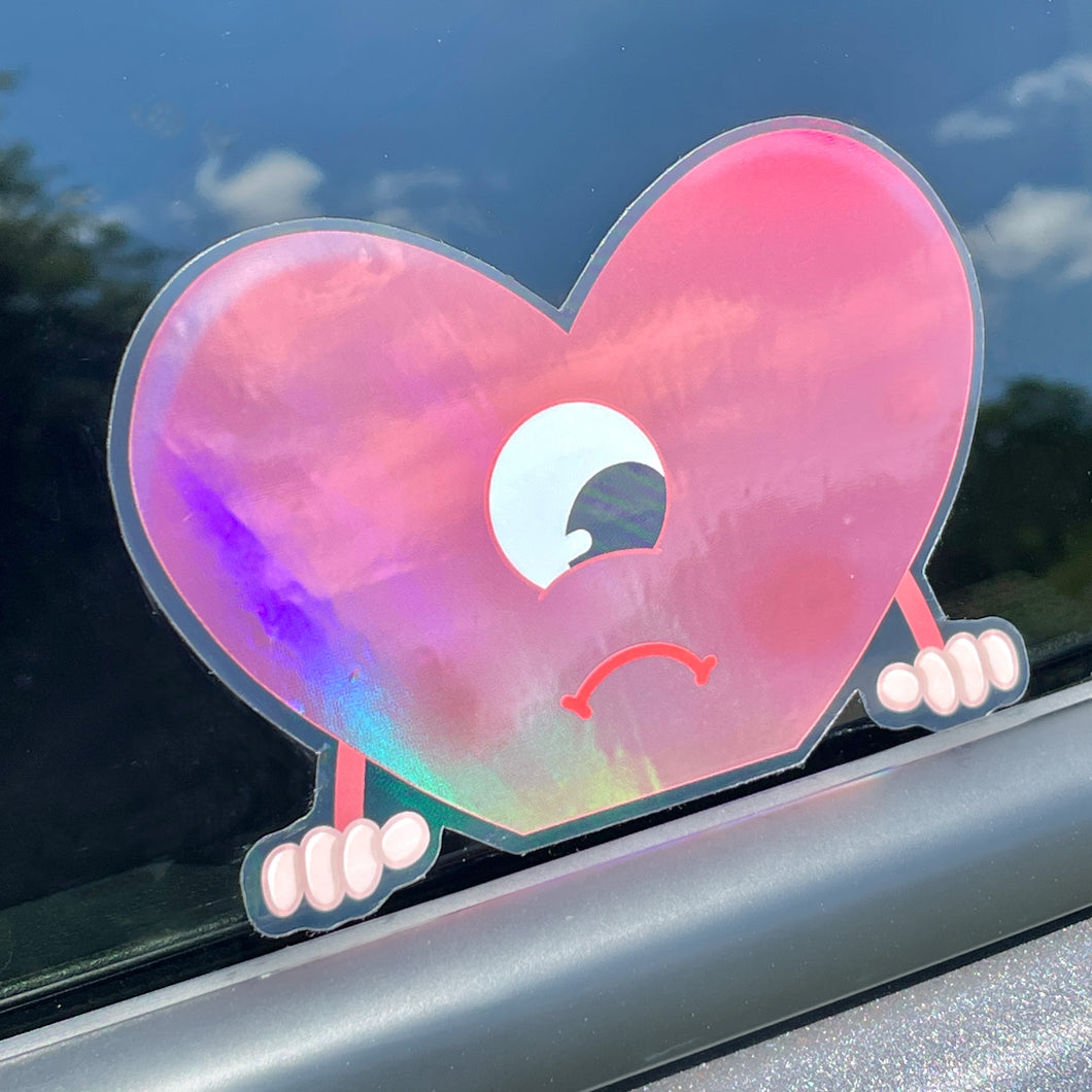 Holographic Heart Peeker Sticker