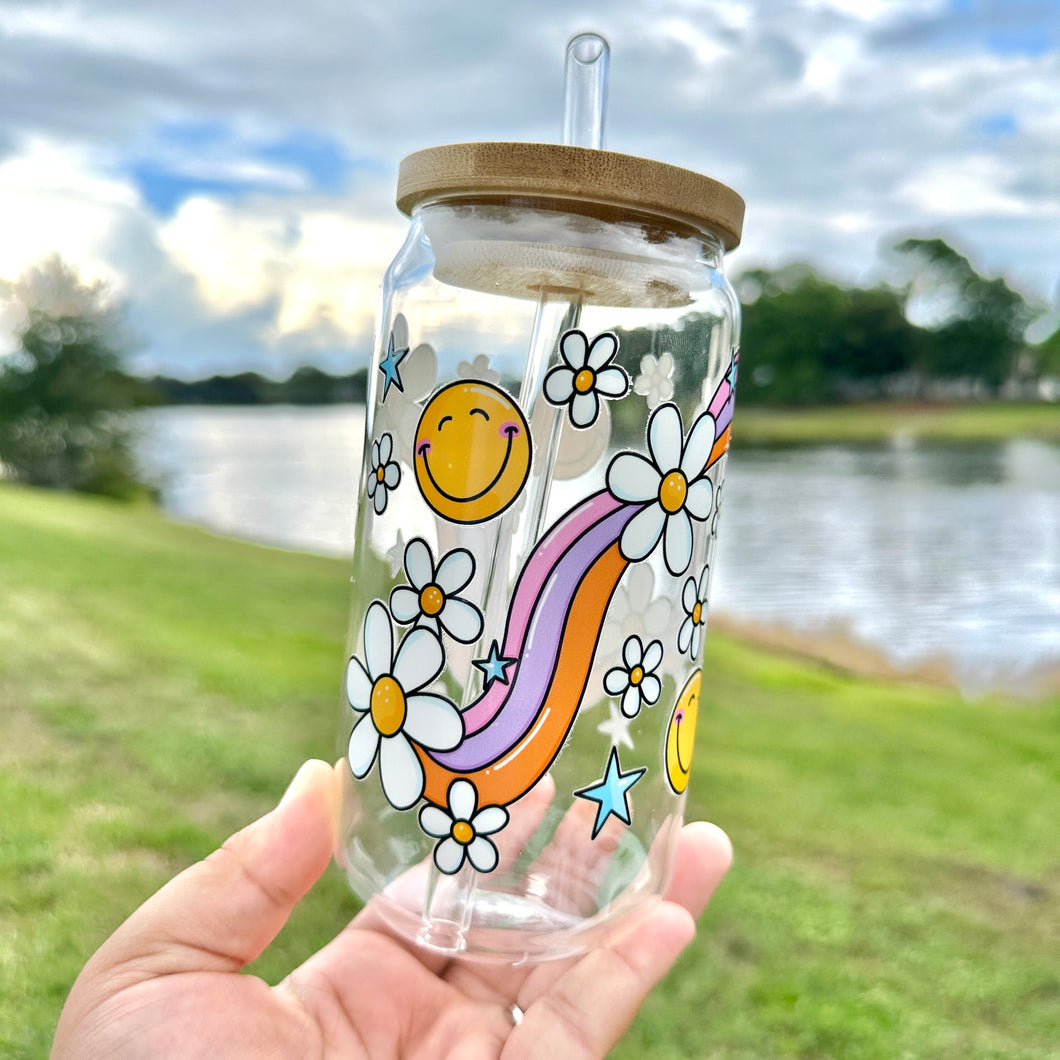 Rainbow Smileys Glass Cup